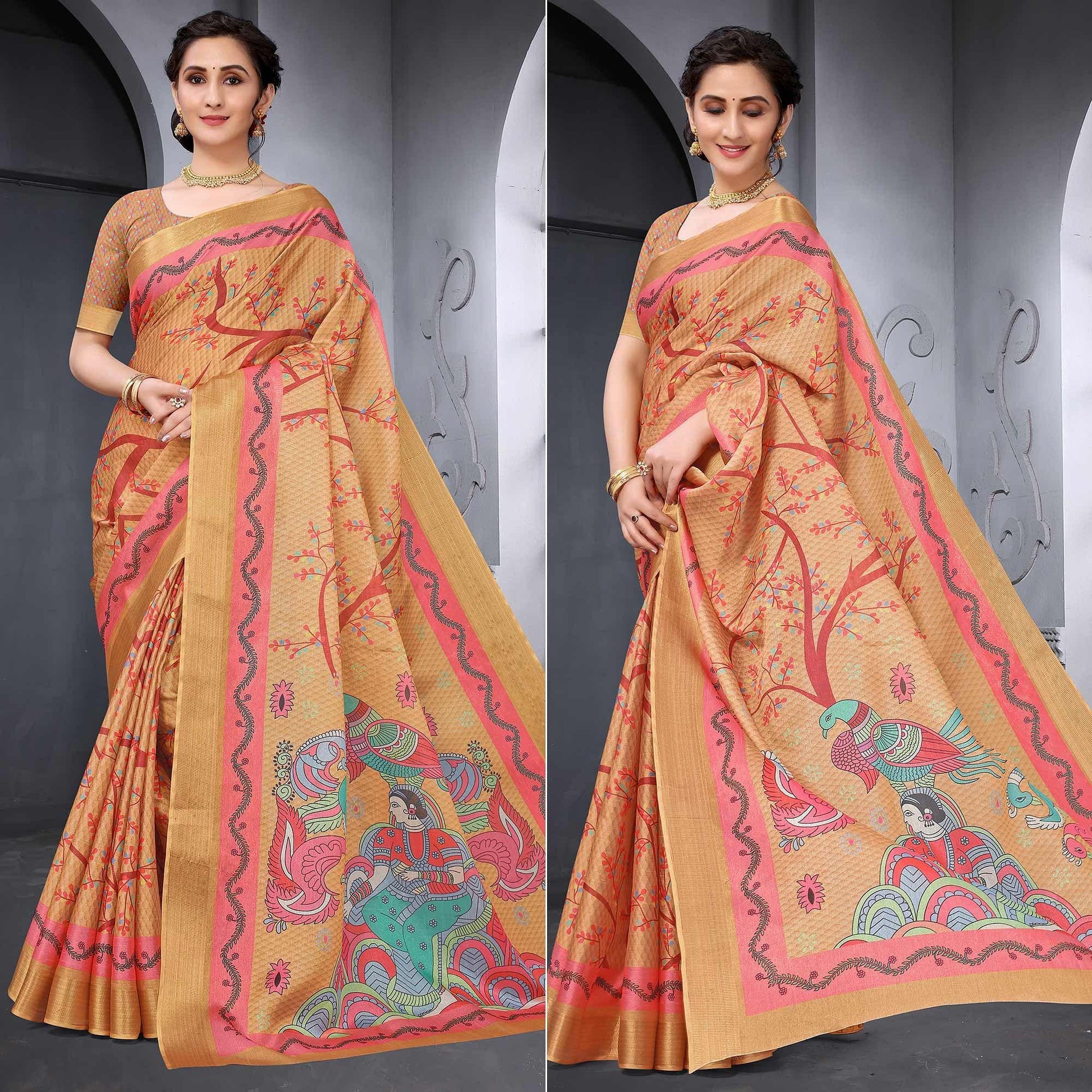 Brown Festive Wear Printed Art Silk Saree