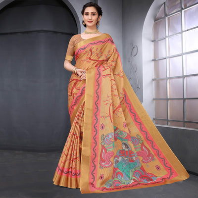 Brown Festive Wear Printed Art Silk Saree