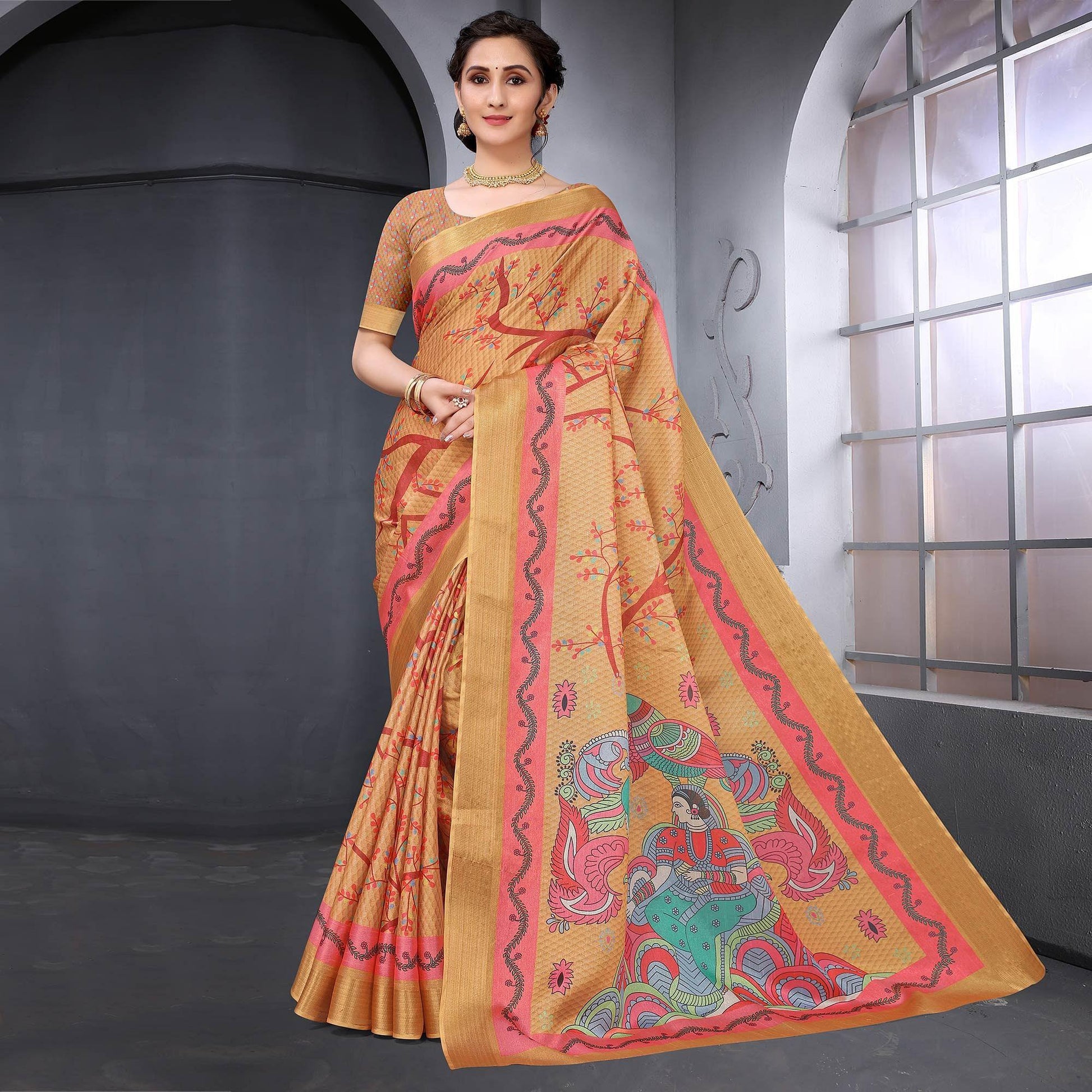 Brown Festive Wear Printed Art Silk Saree