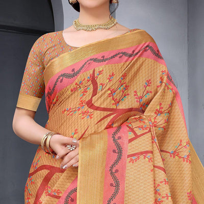 Brown Festive Wear Printed Art Silk Saree