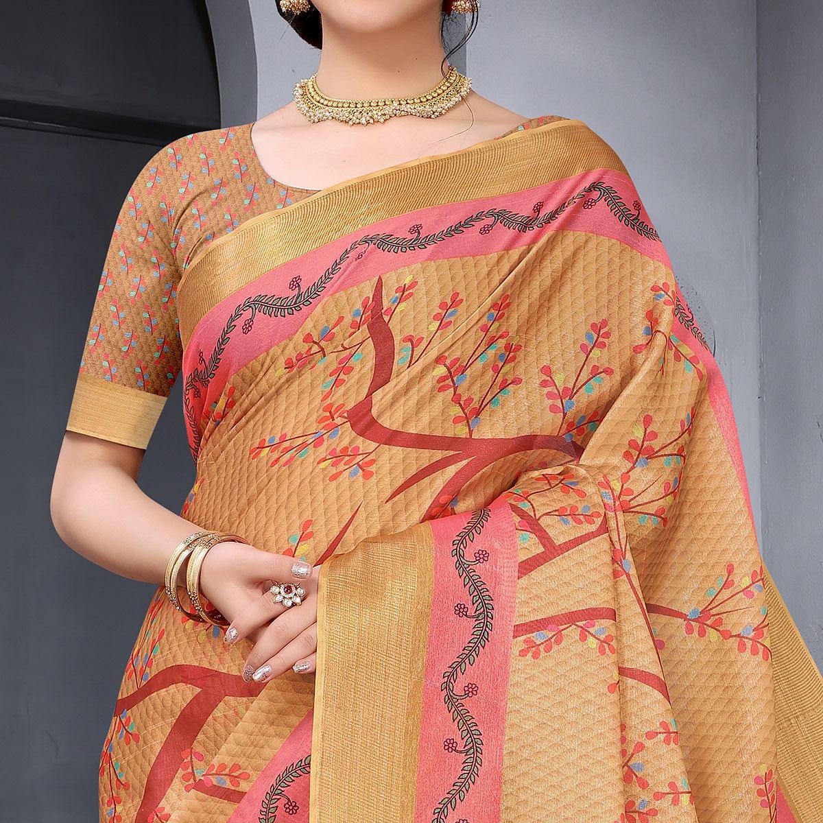 Brown Festive Wear Printed Art Silk Saree