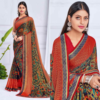 Brown Festive Wear Printed Brasso Saree