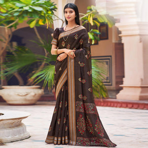 Brown Festive Wear Printed Chanderi Silk Saree
