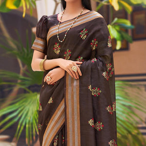 Brown Festive Wear Printed Chanderi Silk Saree