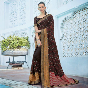 Brown Festive Wear Printed Georgette Saree With Border