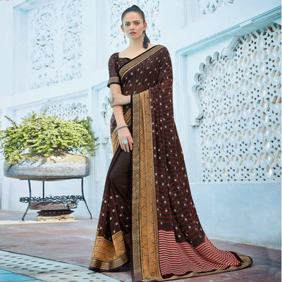 Brown Festive Wear Printed Georgette Saree With Border