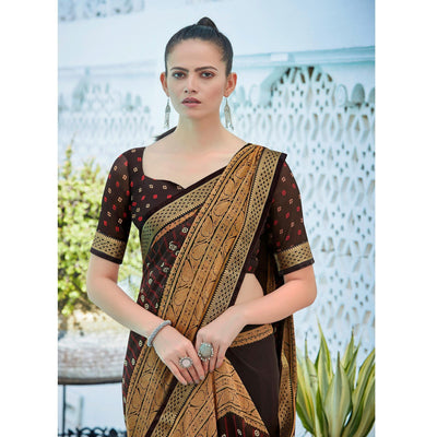 Brown Festive Wear Printed Georgette Saree With Border