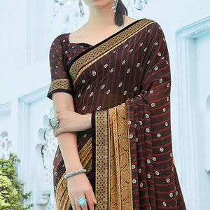 Brown Festive Wear Printed Georgette Saree With Border