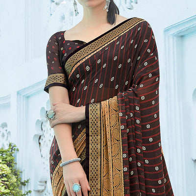 Brown Festive Wear Printed Georgette Saree With Border