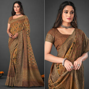 Brown Festive Wear Printed Silk Saree