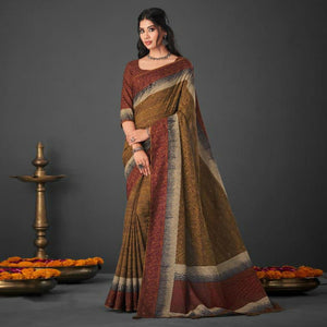 Brown Festive Wear Printed Silk Saree