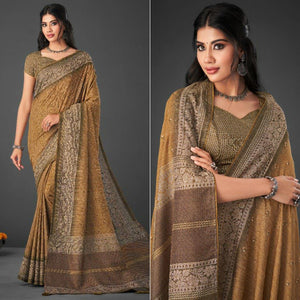Brown Festive Wear Printed Silk Saree
