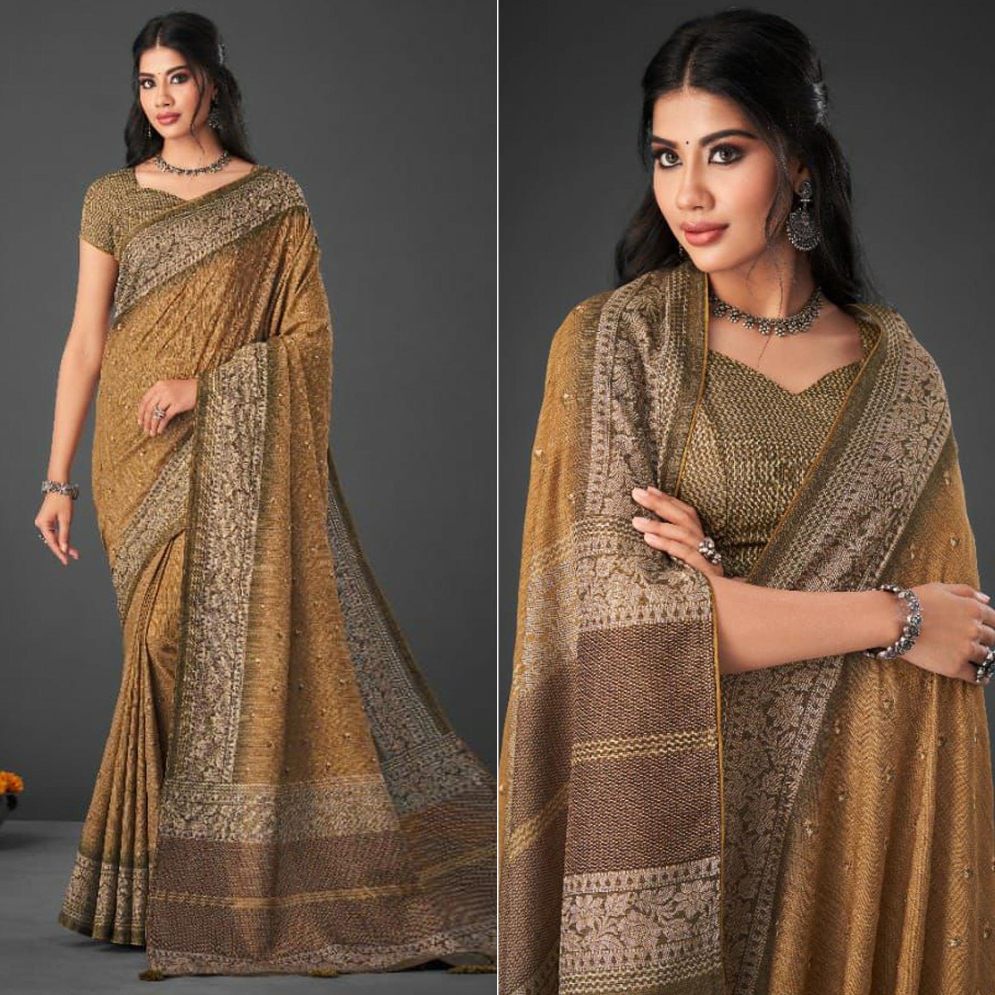 Brown Festive Wear Printed Silk Saree