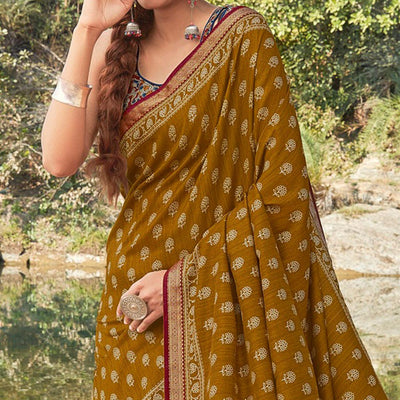 Brown Festive Wear Printed Silk Saree