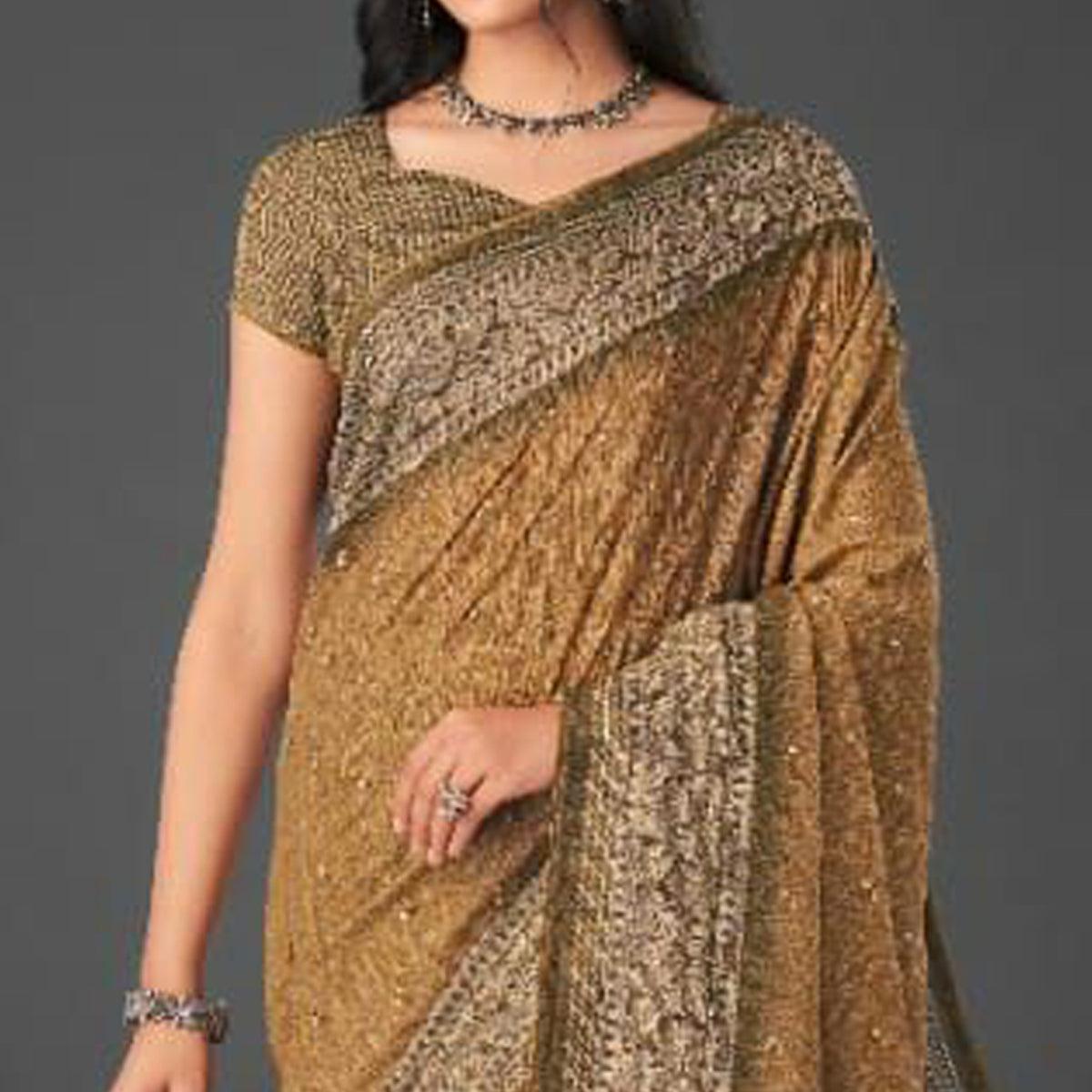 Brown Festive Wear Printed Silk Saree
