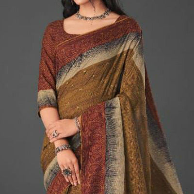 Brown Festive Wear Printed Silk Saree