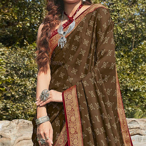 Brown Festive Wear Printed Silk Saree