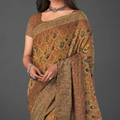 Brown Festive Wear Printed Silk Saree