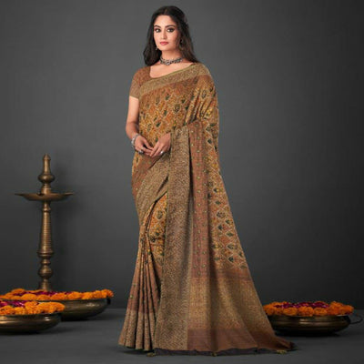 Brown Festive Wear Printed Silk Saree