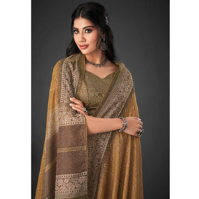 Brown Festive Wear Printed Silk Saree