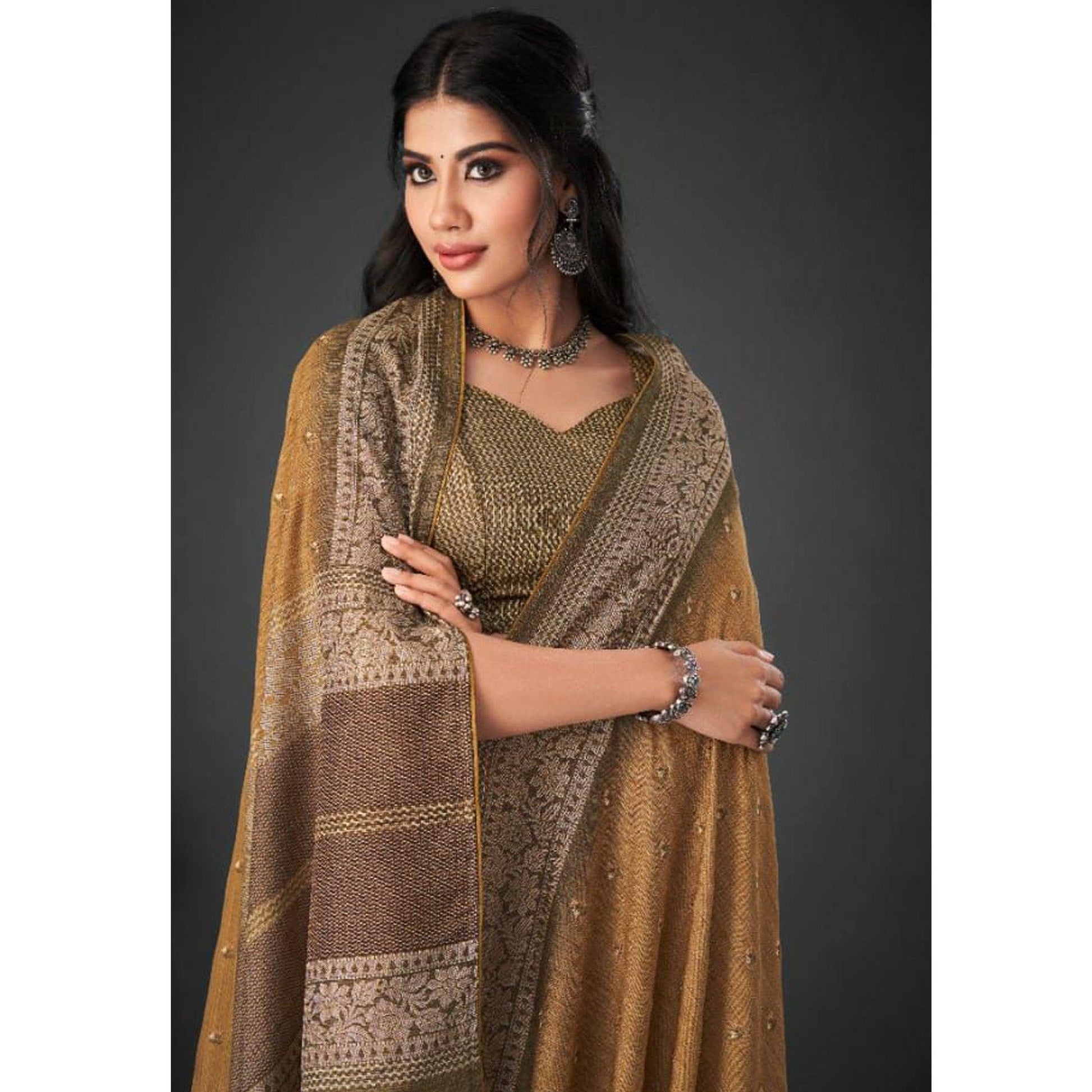 Brown Festive Wear Printed Silk Saree