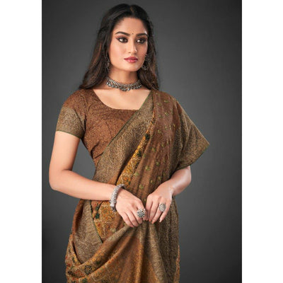 Brown Festive Wear Printed Silk Saree