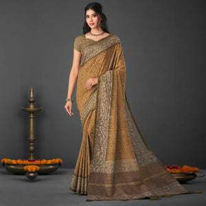 Brown Festive Wear Printed Silk Saree