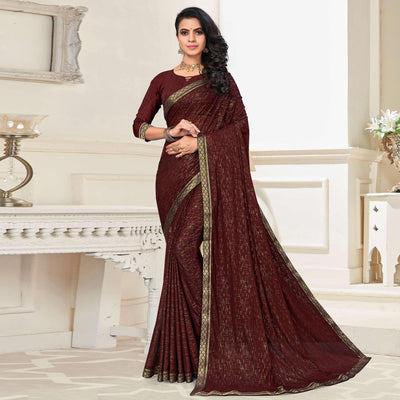 Brown Festive Wear Printed With Banarasi Lace Art Silk Saree