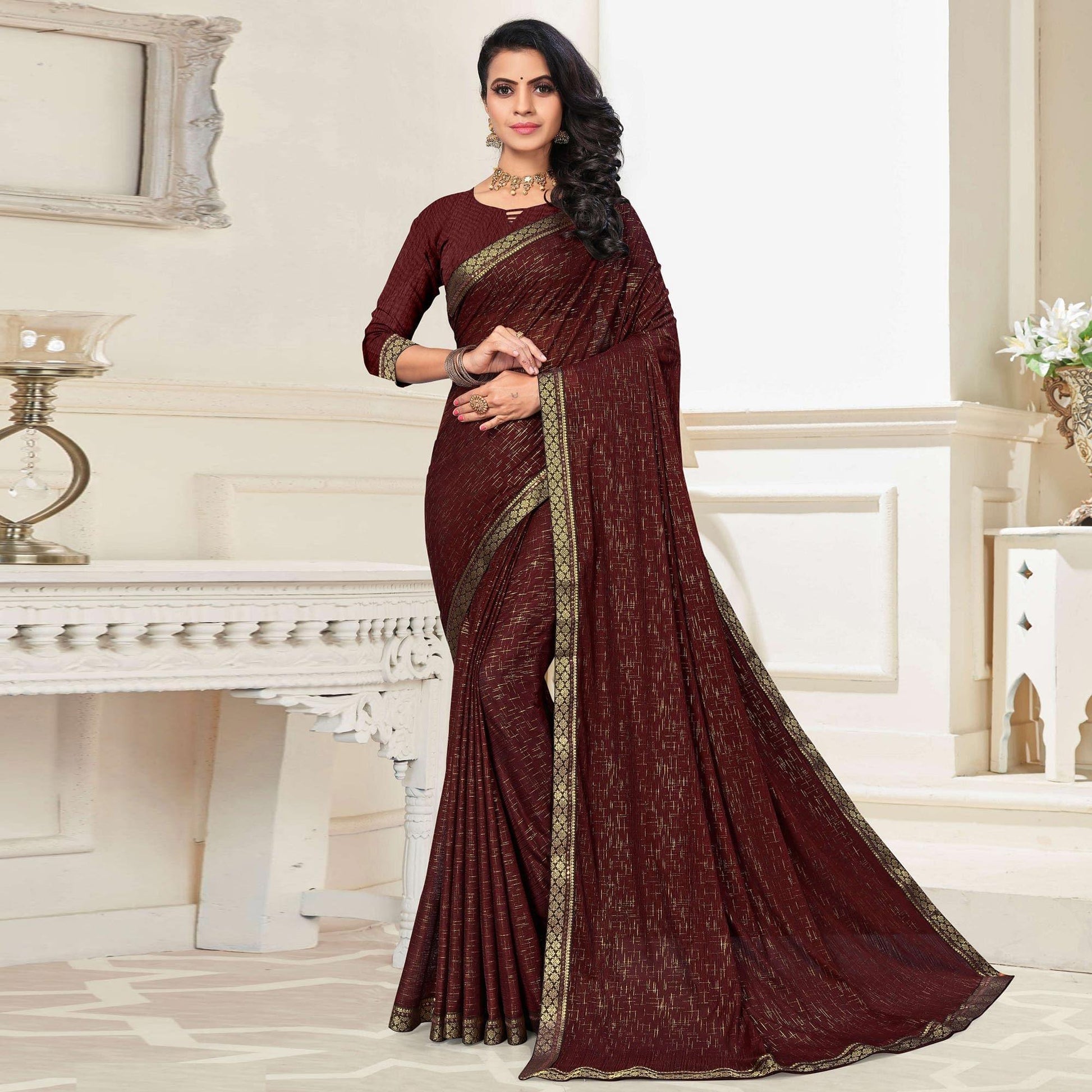 Brown Festive Wear Printed With Banarasi Lace Art Silk Saree
