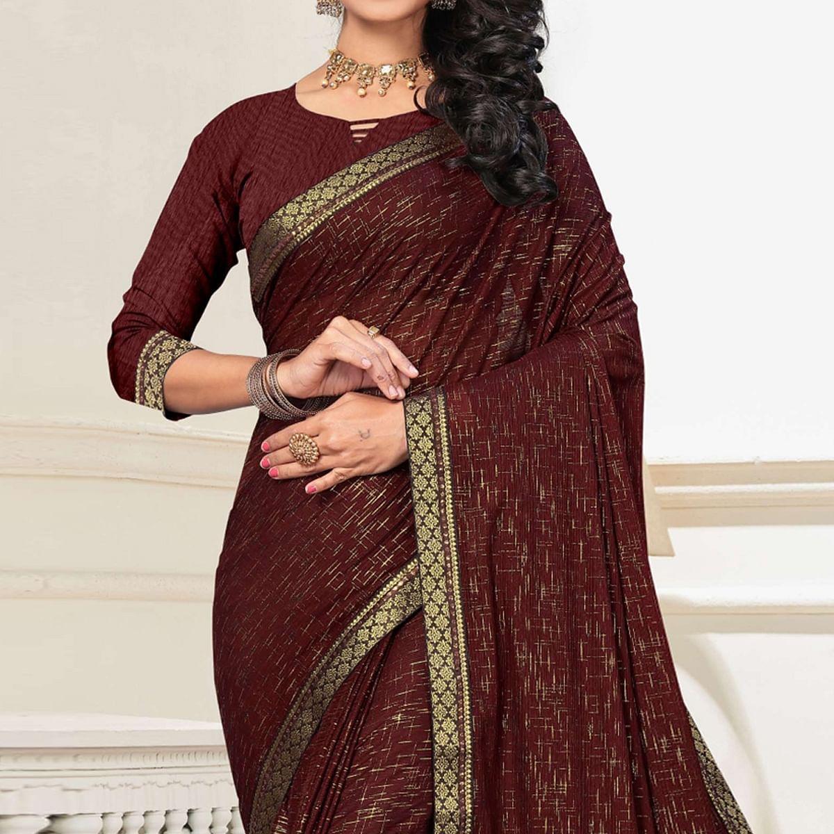Brown Festive Wear Printed With Banarasi Lace Art Silk Saree