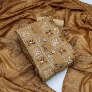 Brown Festive Wear Printed With Handwork Modal Dress Material