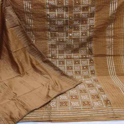Brown Festive Wear Printed With Handwork Modal Dress Material