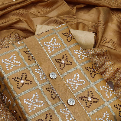 Brown Festive Wear Printed With Handwork Modal Dress Material