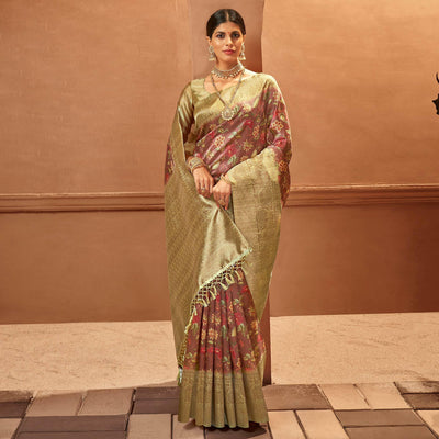 Brown Festive Wear Pure Digital Prints Jacquard Silk Saree