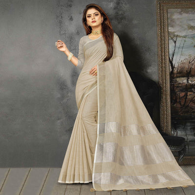 Brown Festive Wear Solid Linen Saree