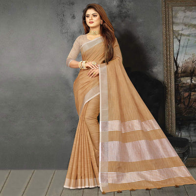 Brown Festive Wear Solid Linen Saree