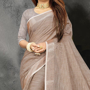 Brown Festive Wear Solid Linen Saree