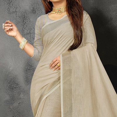 Brown Festive Wear Solid Linen Saree