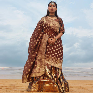 Brown Festive Wear Woven Banarasi Silk Lehenga Choli