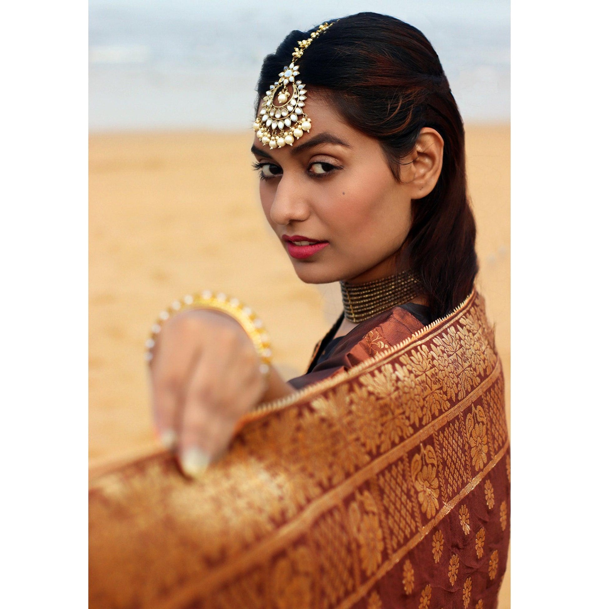 Brown Festive Wear Woven Banarasi Silk Lehenga Choli