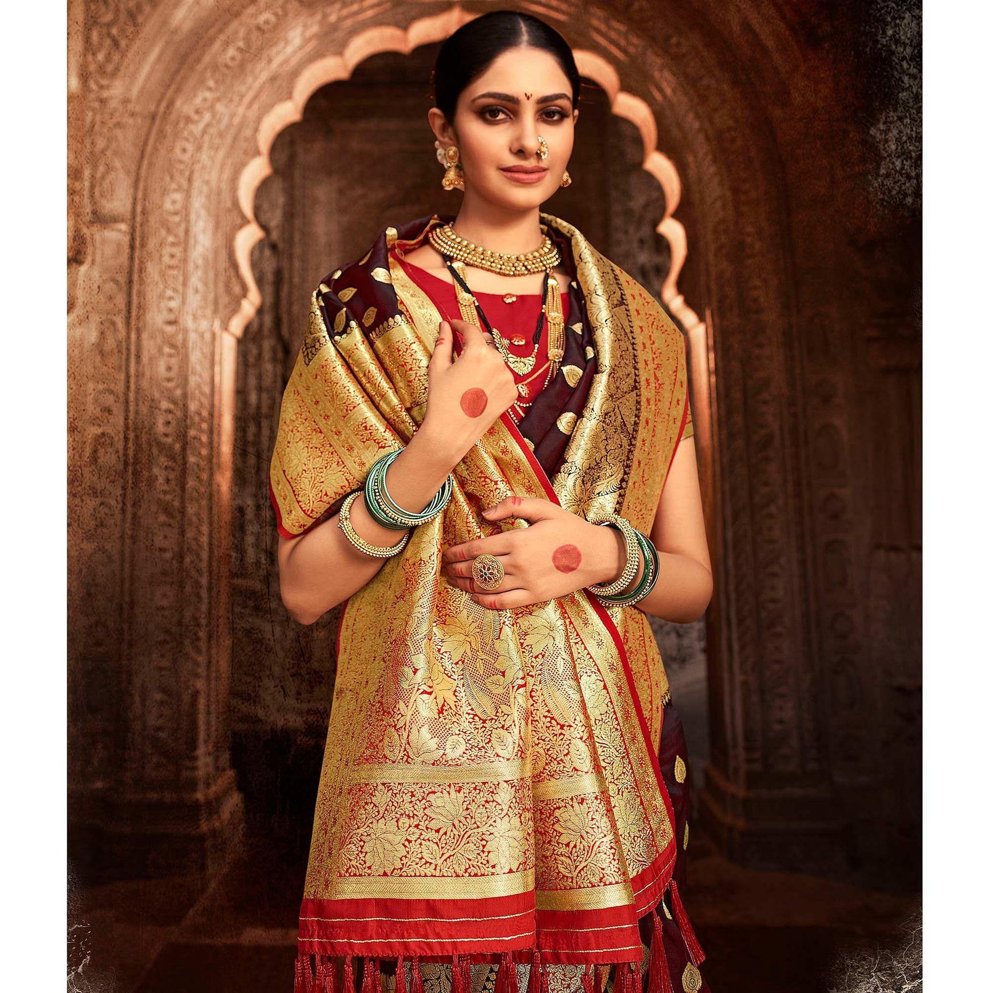 Brown Festive Wear Woven Banarasi Silk Saree With Zari Border Pallu