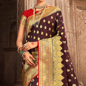 Brown Festive Wear Woven Banarasi Silk Saree With Zari Border Pallu