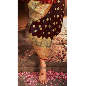 Brown Festive Wear Woven Banarasi Silk Saree With Zari Border Pallu