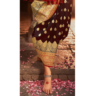 Brown Festive Wear Woven Banarasi Silk Saree With Zari Border Pallu