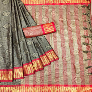 Brown Festive Wear Woven Cotton Silk Saree