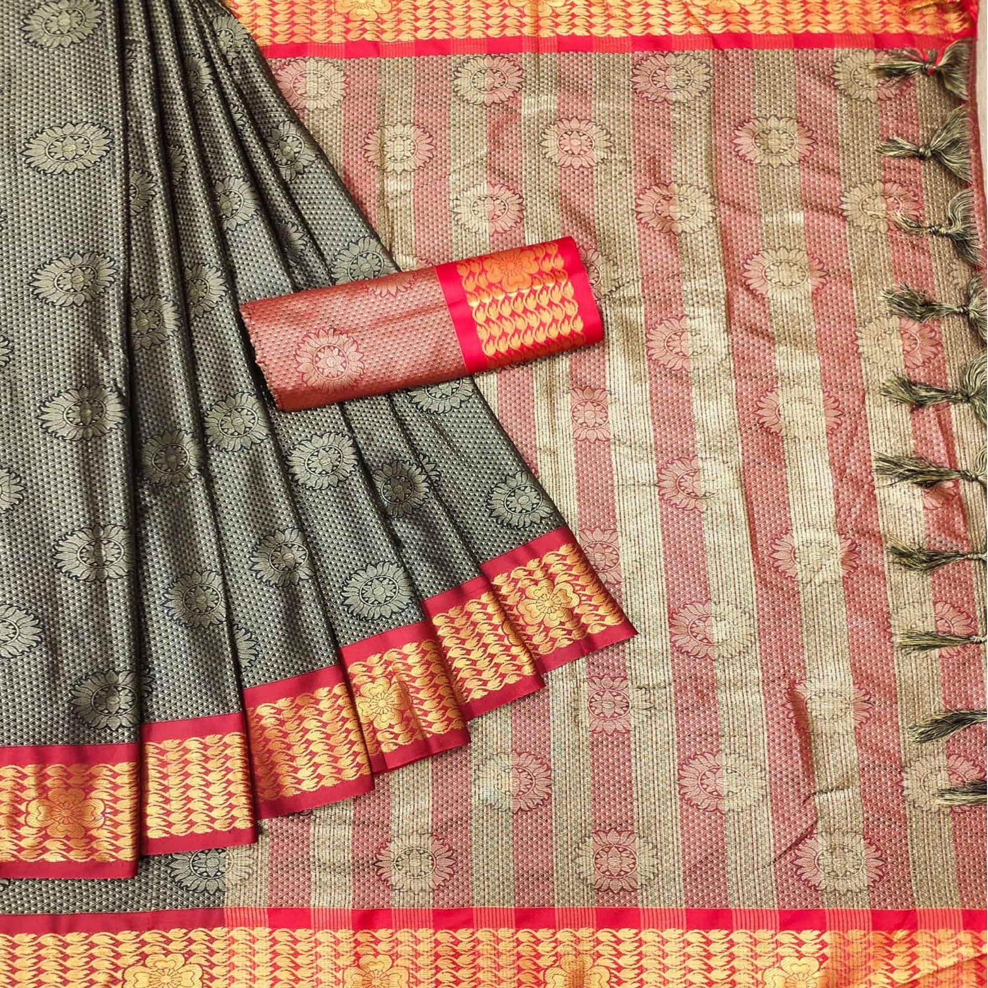 Brown Festive Wear Woven Cotton Silk Saree