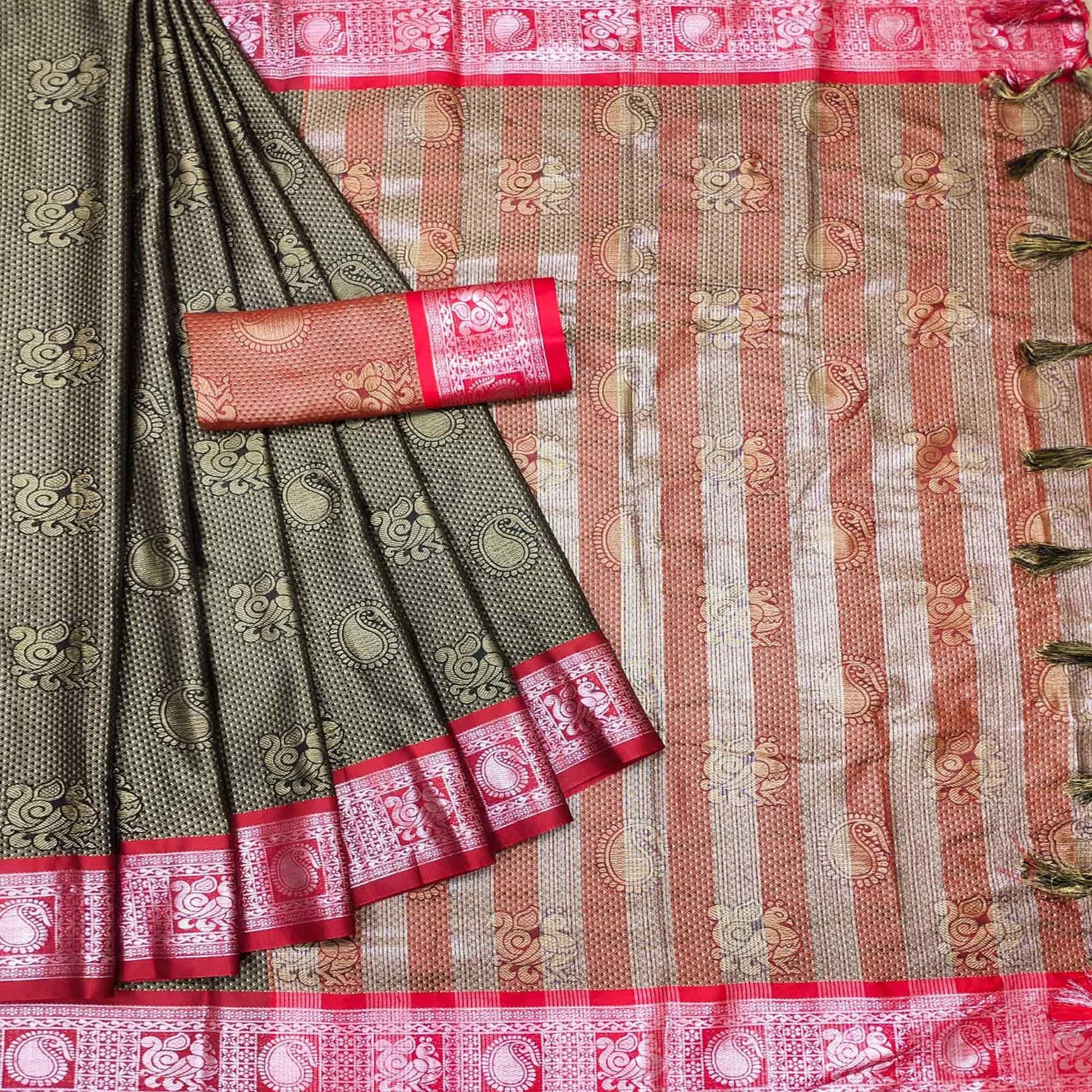 Brown Festive Wear Woven Cotton Silk Saree
