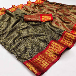 Brown Festive Wear Woven Cotton Silk Saree