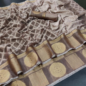 Brown Festive Wear Woven Jacquard Banarasi Saree