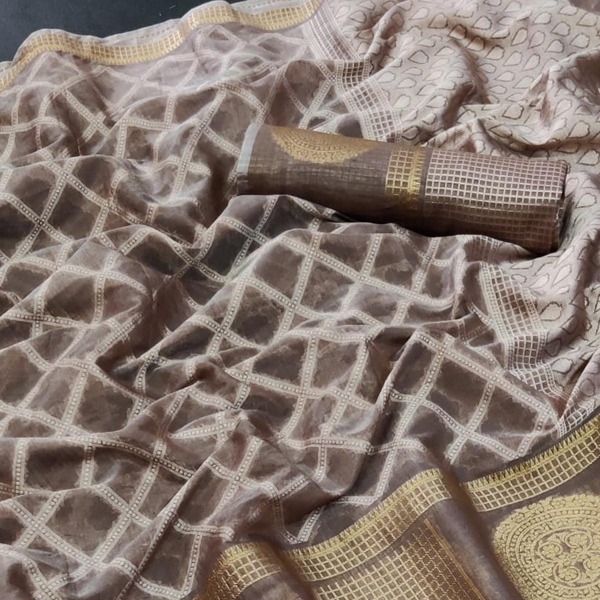 Brown Festive Wear Woven Jacquard Banarasi Saree